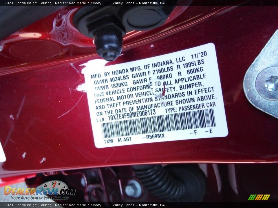 2021 Honda Insight Touring Radiant Red Metallic / Ivory Photo #36