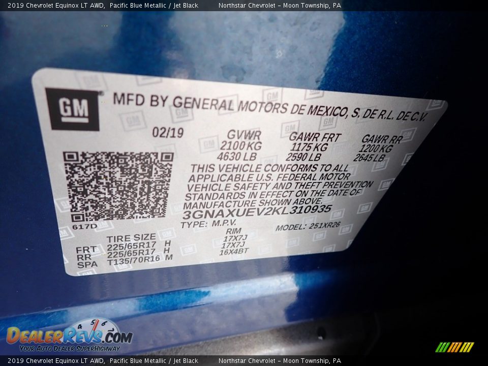 2019 Chevrolet Equinox LT AWD Pacific Blue Metallic / Jet Black Photo #28