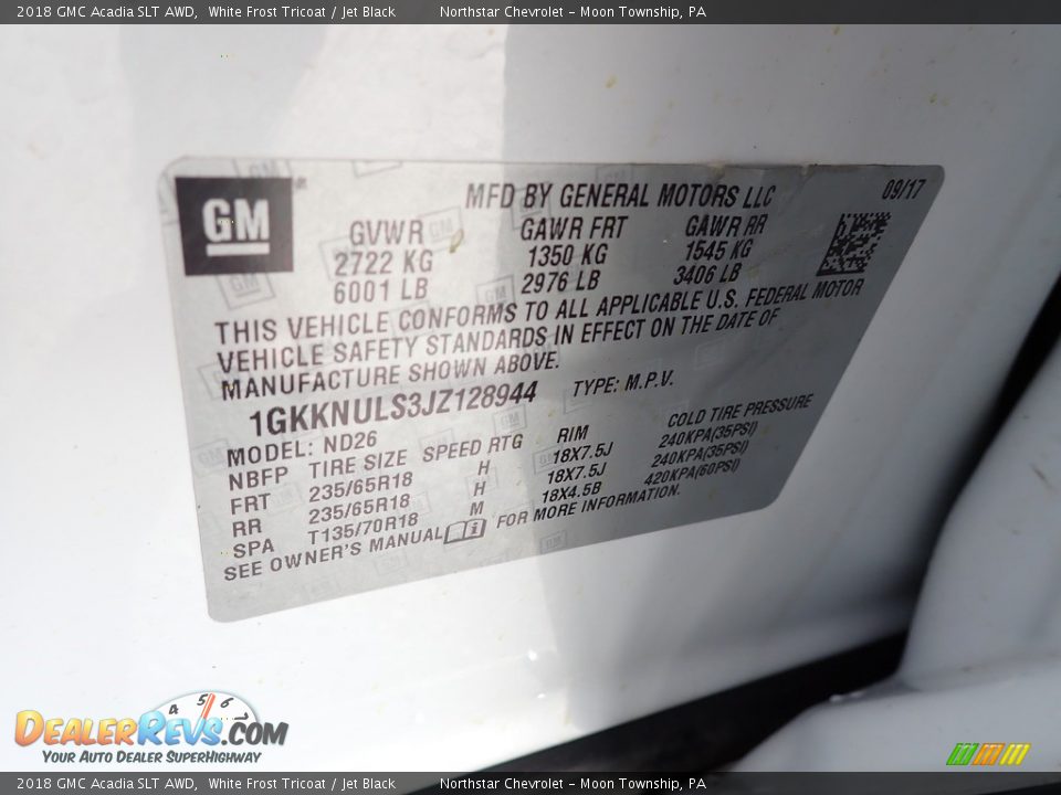 2018 GMC Acadia SLT AWD White Frost Tricoat / Jet Black Photo #28