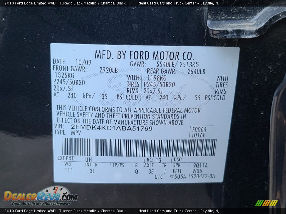2010 Ford Edge Limited AWD Tuxedo Black Metallic / Charcoal Black Photo #29