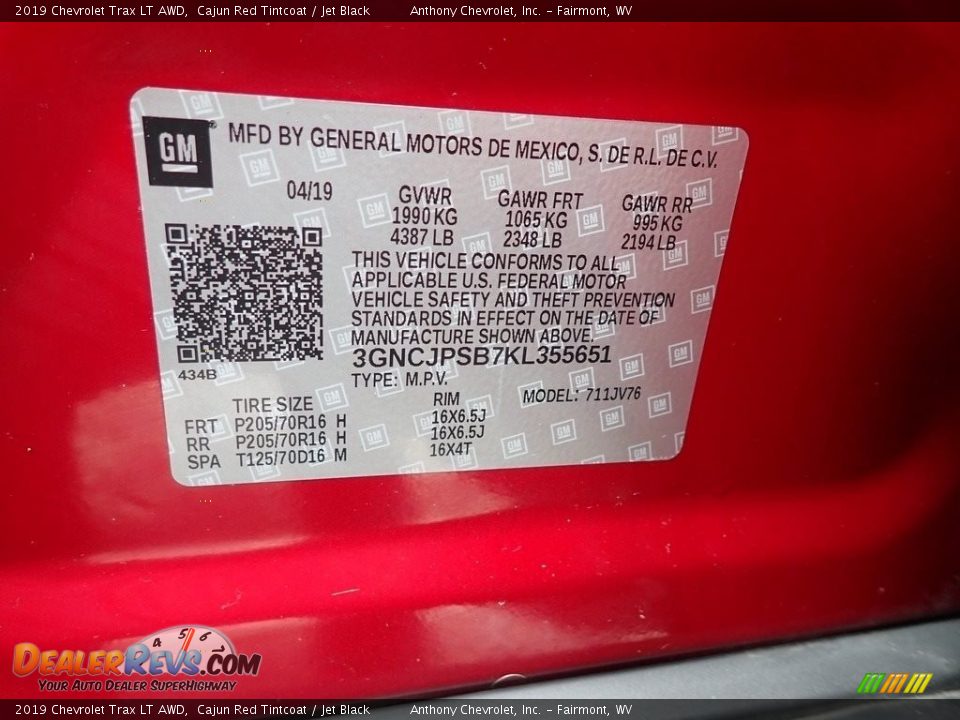 2019 Chevrolet Trax LT AWD Cajun Red Tintcoat / Jet Black Photo #15