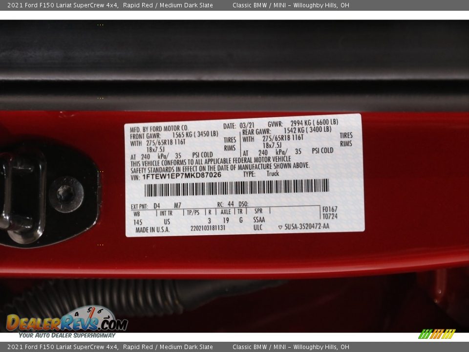 2021 Ford F150 Lariat SuperCrew 4x4 Rapid Red / Medium Dark Slate Photo #26