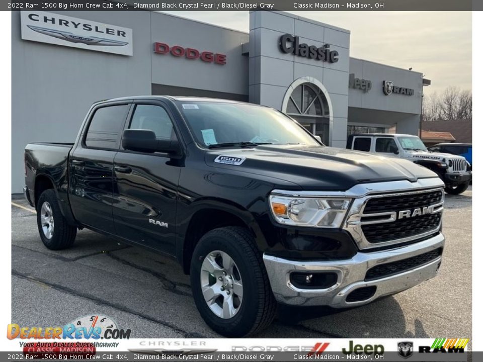 2022 Ram 1500 Big Horn Crew Cab 4x4 Diamond Black Crystal Pearl / Black/Diesel Gray Photo #1