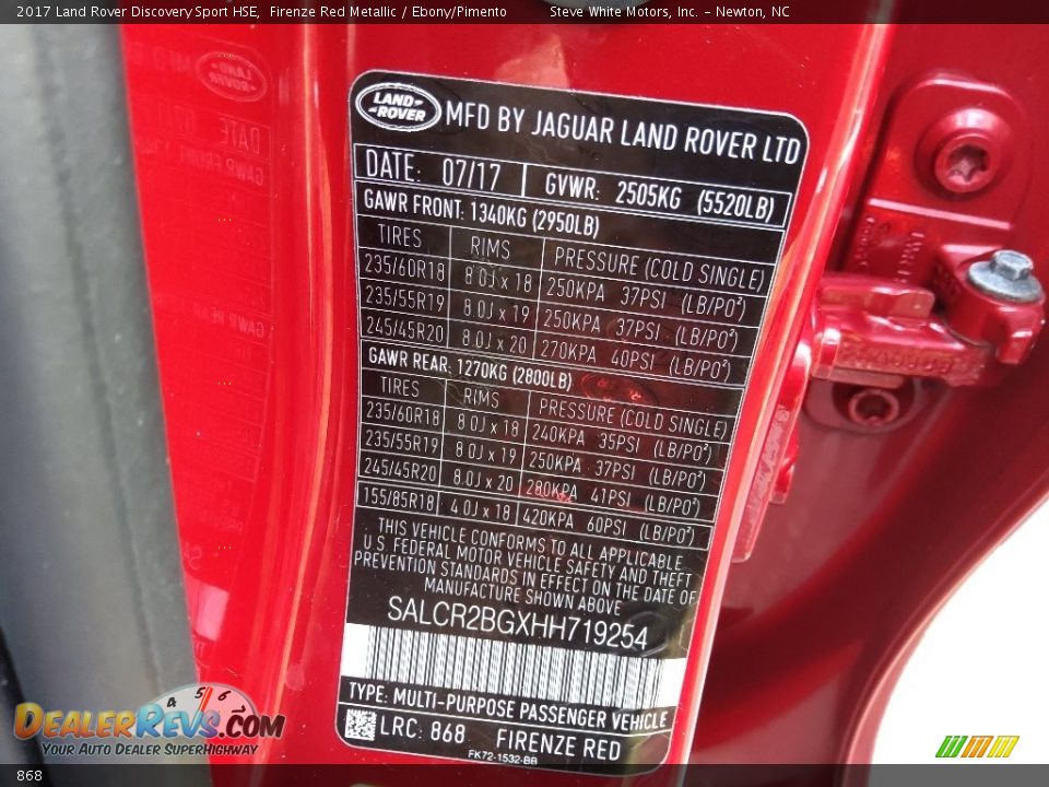 Land Rover Color Code 868 Firenze Red Metallic