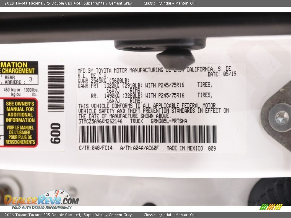 2019 Toyota Tacoma SR5 Double Cab 4x4 Super White / Cement Gray Photo #21