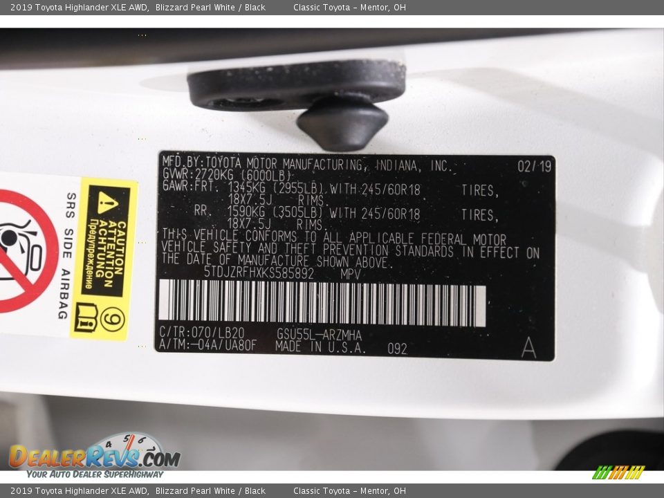 2019 Toyota Highlander XLE AWD Blizzard Pearl White / Black Photo #23