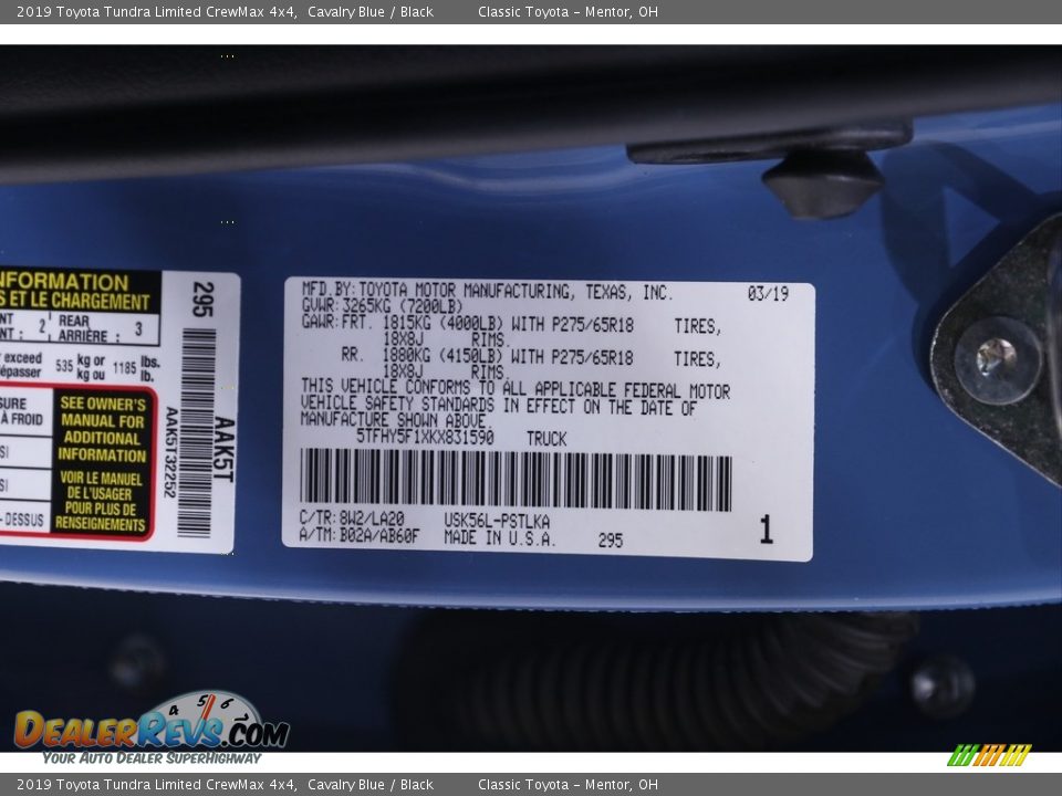 2019 Toyota Tundra Limited CrewMax 4x4 Cavalry Blue / Black Photo #21