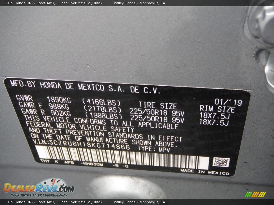 2019 Honda HR-V Sport AWD Lunar Silver Metallic / Black Photo #27
