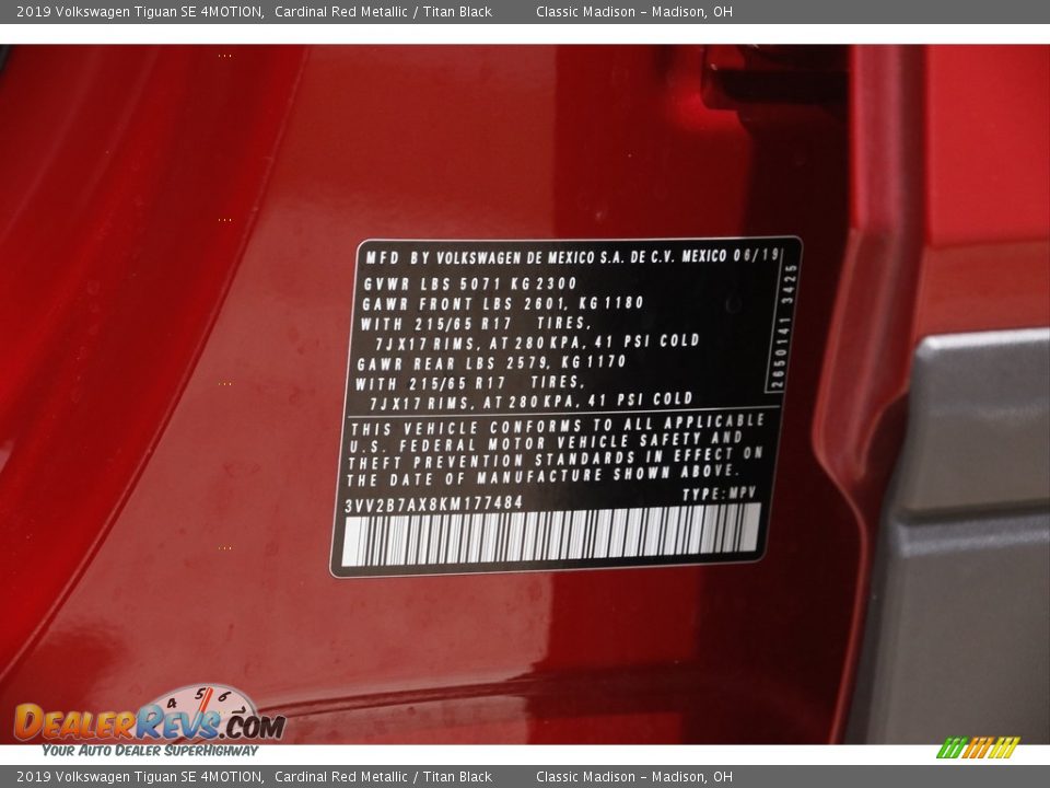 2019 Volkswagen Tiguan SE 4MOTION Cardinal Red Metallic / Titan Black Photo #20