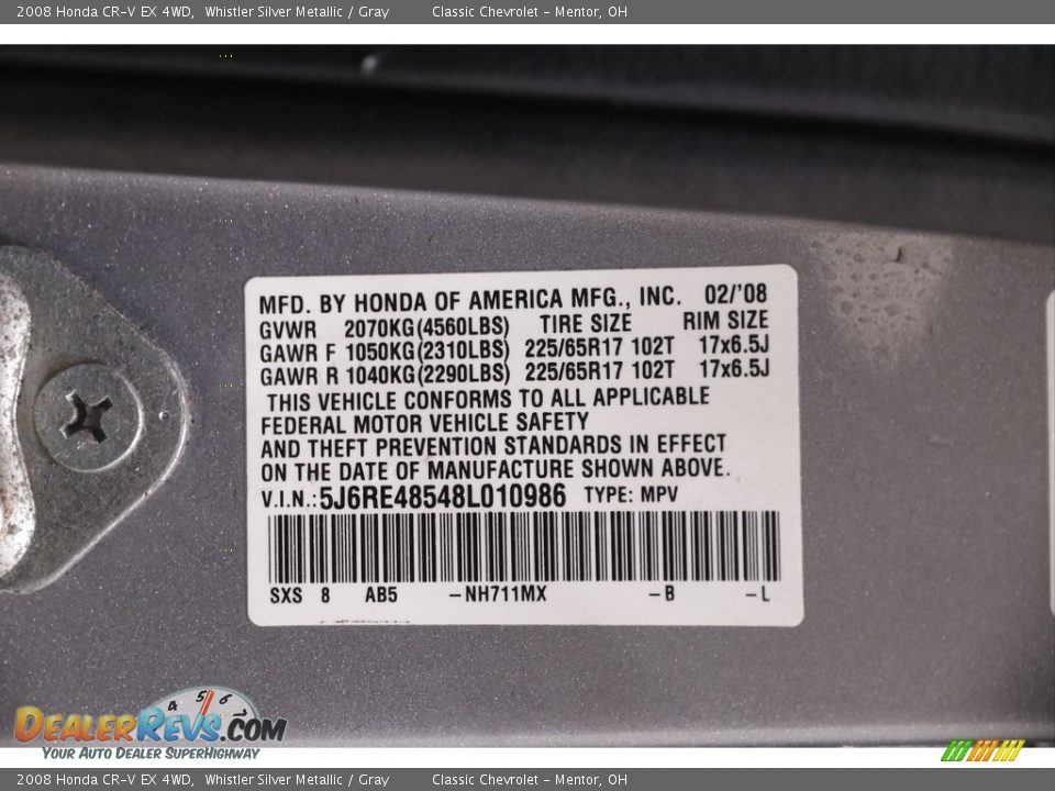 2008 Honda CR-V EX 4WD Whistler Silver Metallic / Gray Photo #16