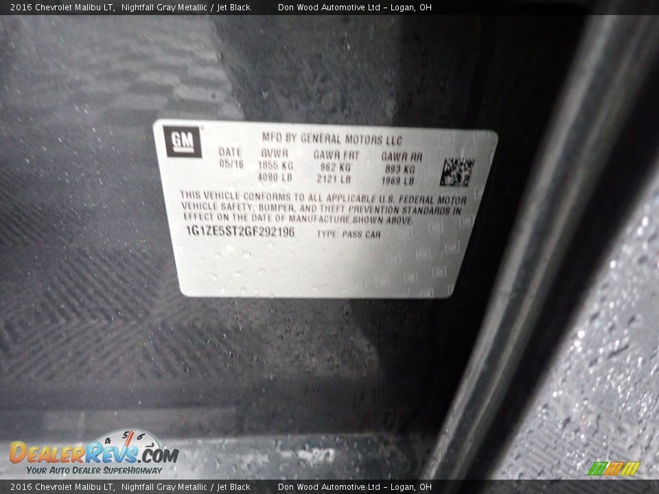 2016 Chevrolet Malibu LT Nightfall Gray Metallic / Jet Black Photo #33