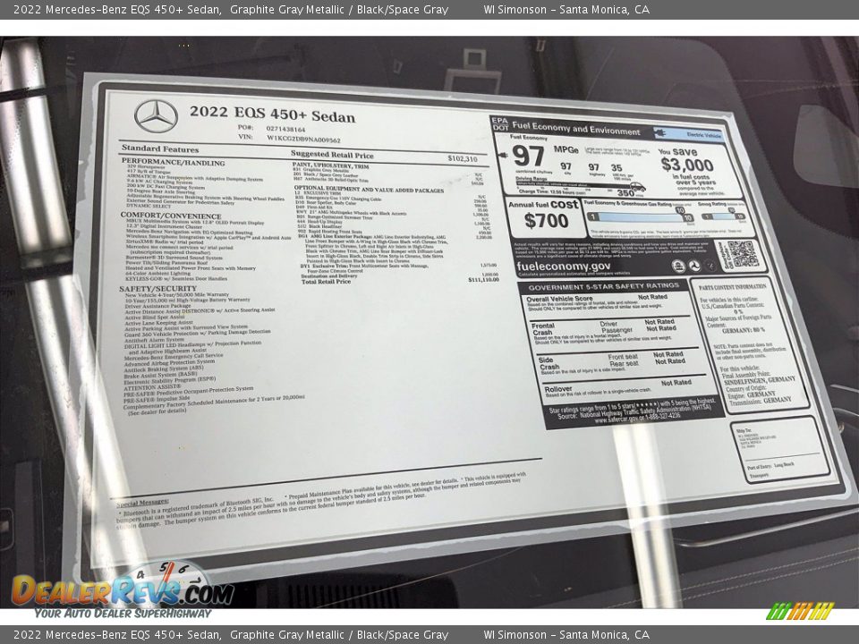 2022 Mercedes-Benz EQS 450+ Sedan Graphite Gray Metallic / Black/Space Gray Photo #12