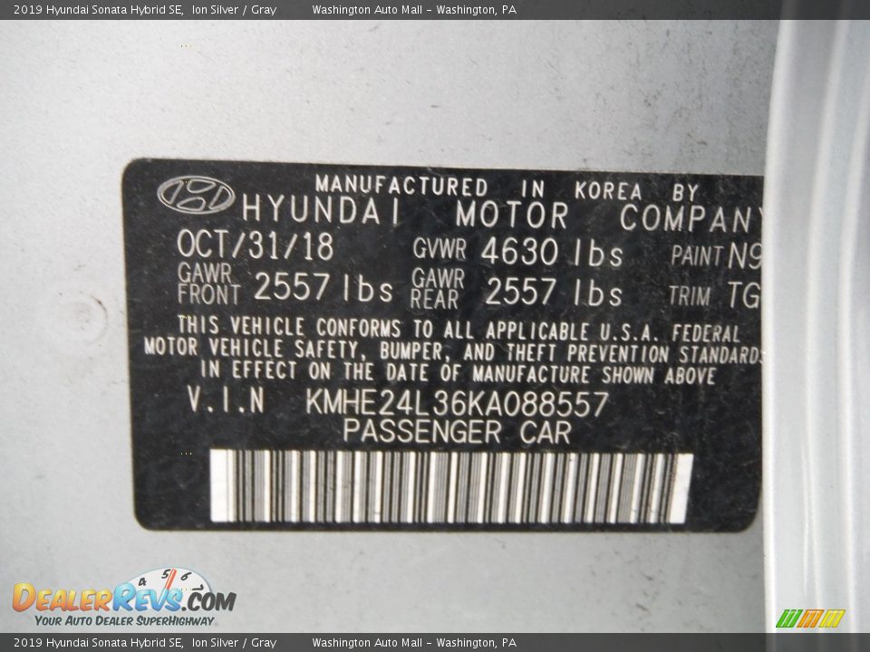 2019 Hyundai Sonata Hybrid SE Ion Silver / Gray Photo #29