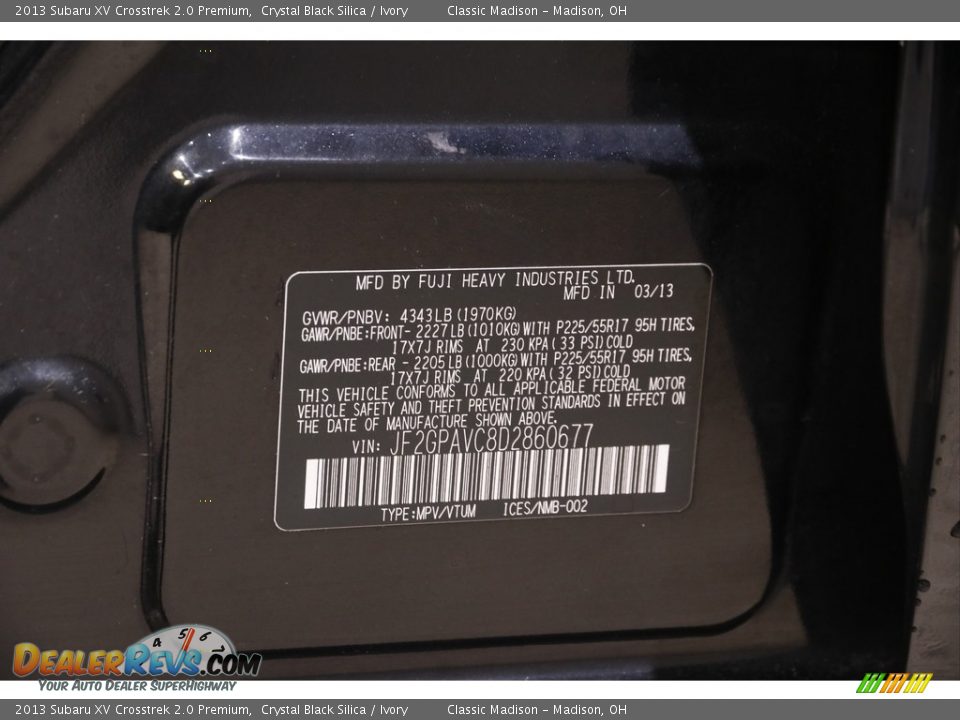 2013 Subaru XV Crosstrek 2.0 Premium Crystal Black Silica / Ivory Photo #18