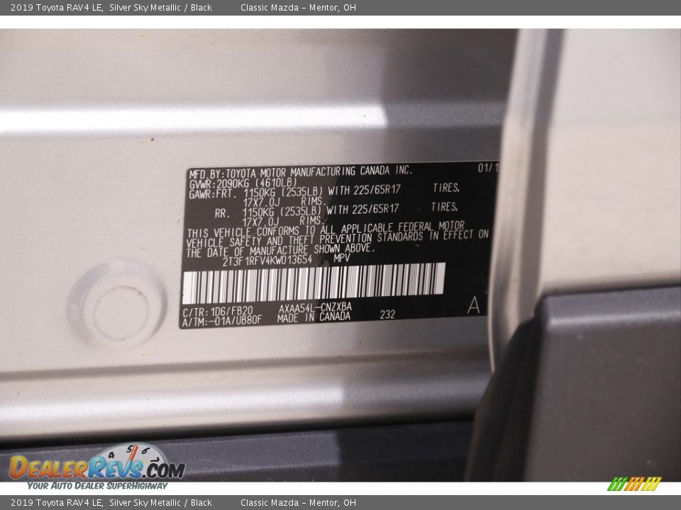 2019 Toyota RAV4 LE Silver Sky Metallic / Black Photo #19