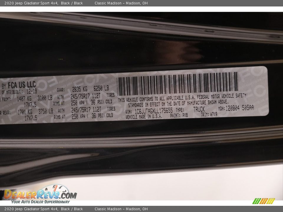 2020 Jeep Gladiator Sport 4x4 Black / Black Photo #19