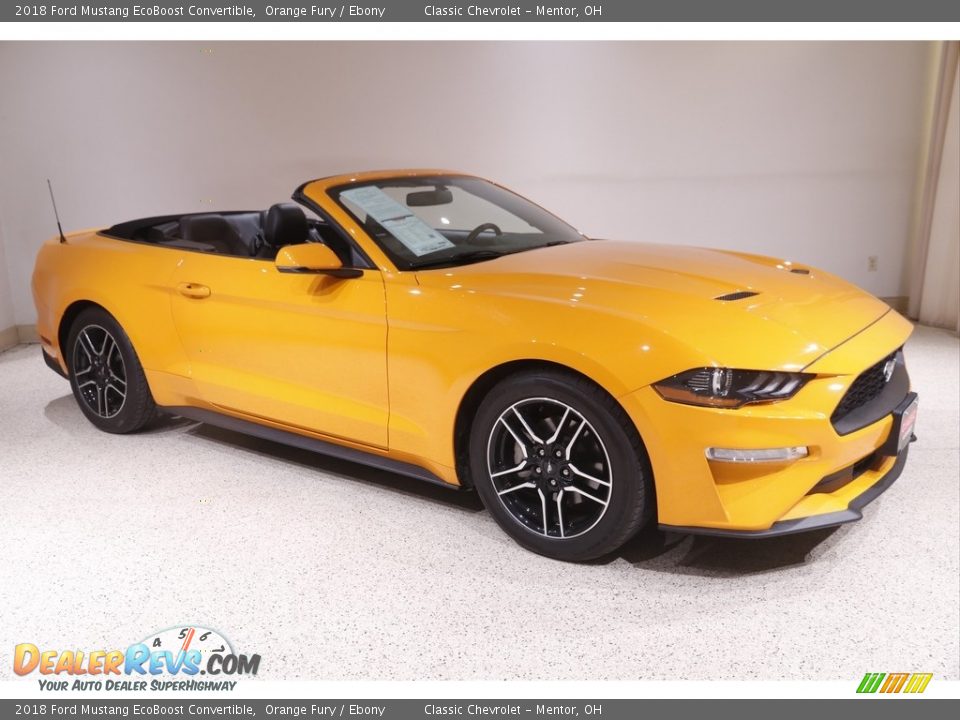 2018 Ford Mustang EcoBoost Convertible Orange Fury / Ebony Photo #1