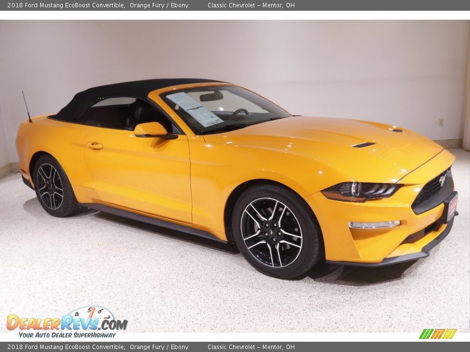 2018 Ford Mustang EcoBoost Convertible Orange Fury / Ebony Photo #2