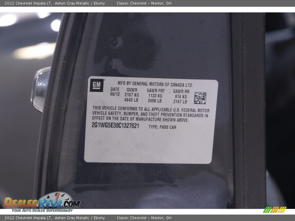 2012 Chevrolet Impala LT Ashen Gray Metallic / Ebony Photo #16