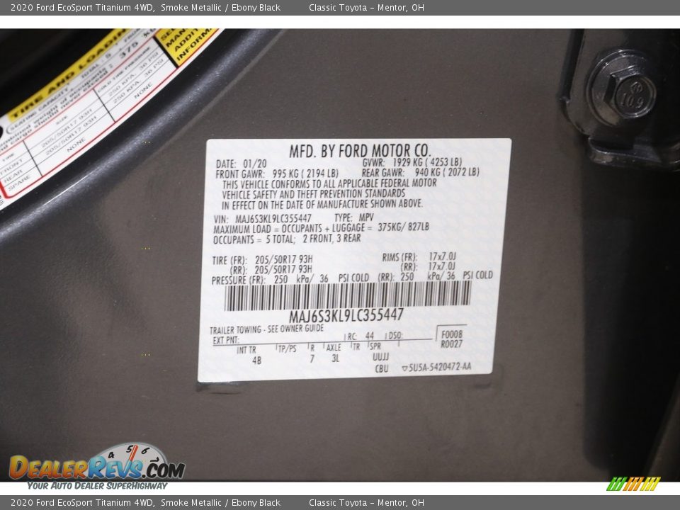 2020 Ford EcoSport Titanium 4WD Smoke Metallic / Ebony Black Photo #20