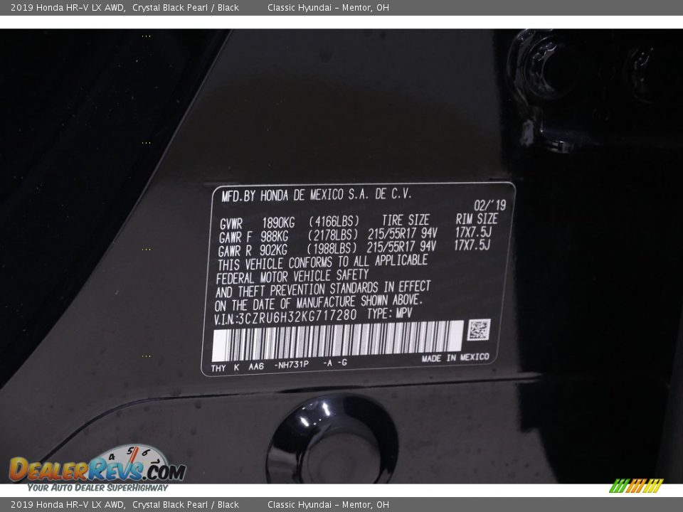 2019 Honda HR-V LX AWD Crystal Black Pearl / Black Photo #17