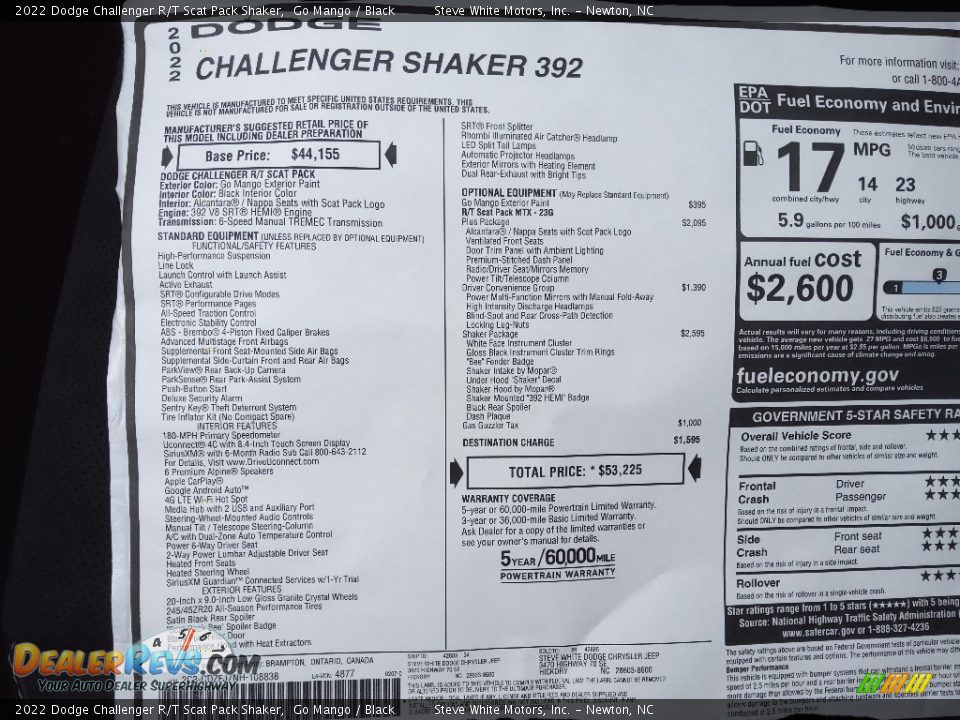 2022 Dodge Challenger R/T Scat Pack Shaker Window Sticker Photo #26