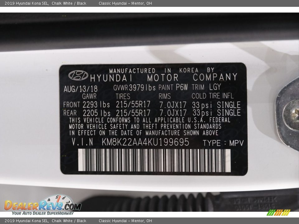 2019 Hyundai Kona SEL Chalk White / Black Photo #19
