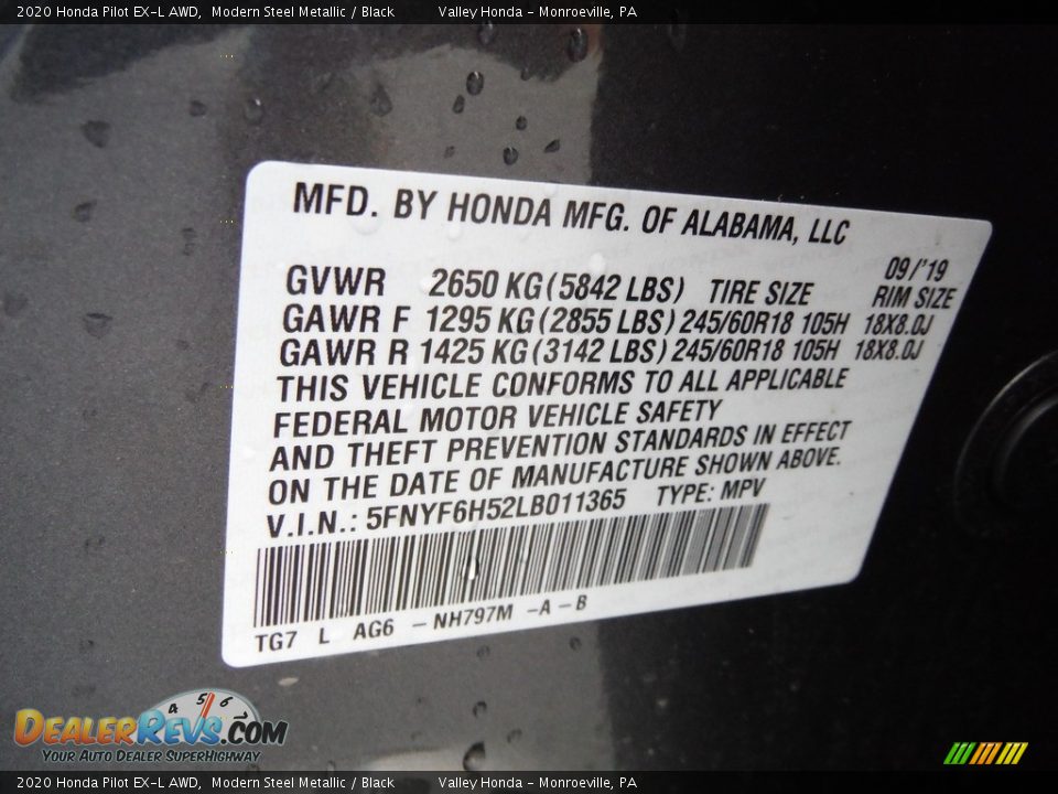 2020 Honda Pilot EX-L AWD Modern Steel Metallic / Black Photo #35