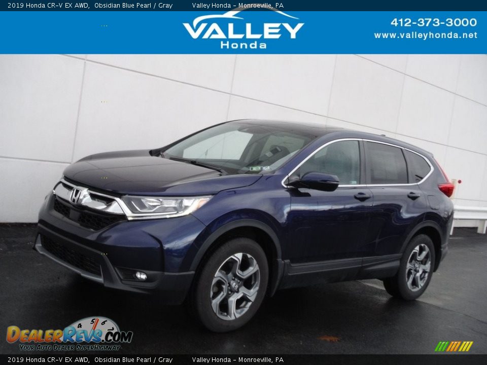 2019 Honda CR-V EX AWD Obsidian Blue Pearl / Gray Photo #1