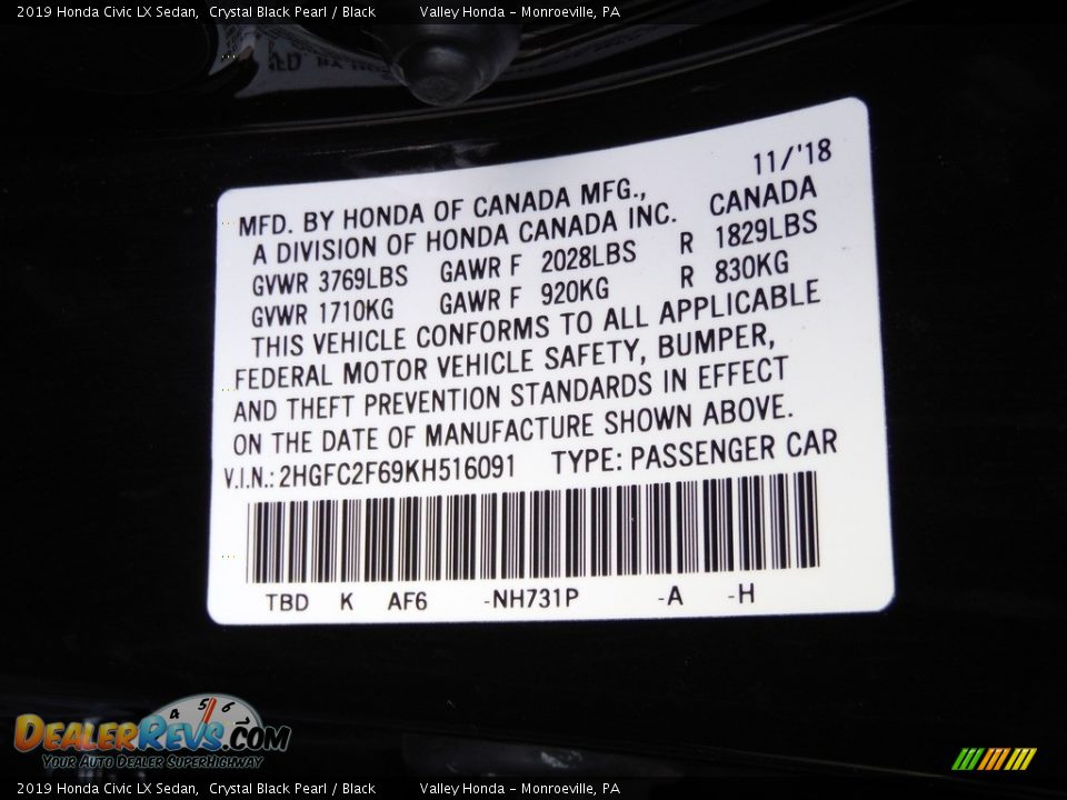 2019 Honda Civic LX Sedan Crystal Black Pearl / Black Photo #26