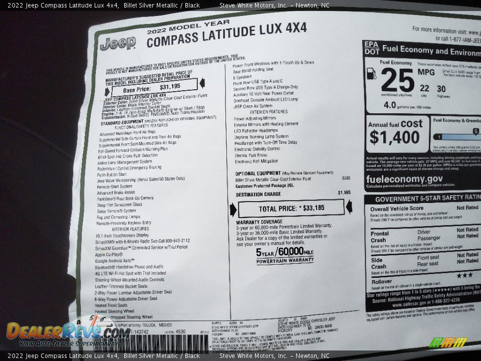 2022 Jeep Compass Latitude Lux 4x4 Billet Silver Metallic / Black Photo #28