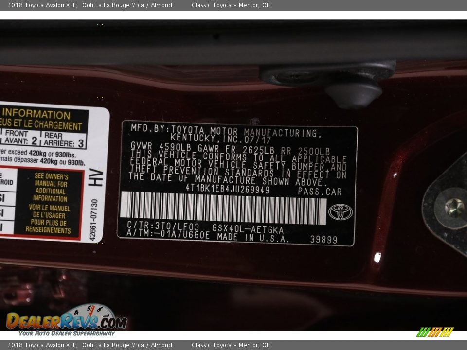 2018 Toyota Avalon XLE Ooh La La Rouge Mica / Almond Photo #23