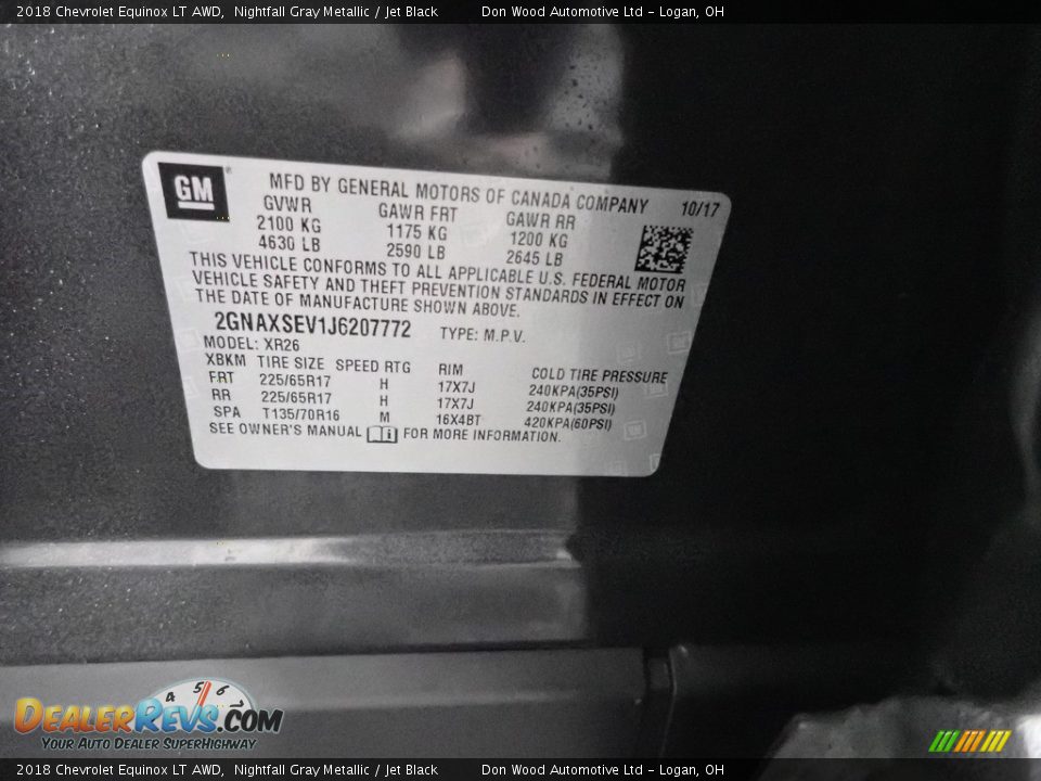2018 Chevrolet Equinox LT AWD Nightfall Gray Metallic / Jet Black Photo #36