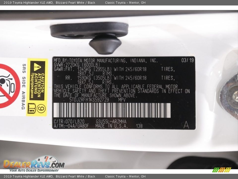 2019 Toyota Highlander XLE AWD Blizzard Pearl White / Black Photo #24