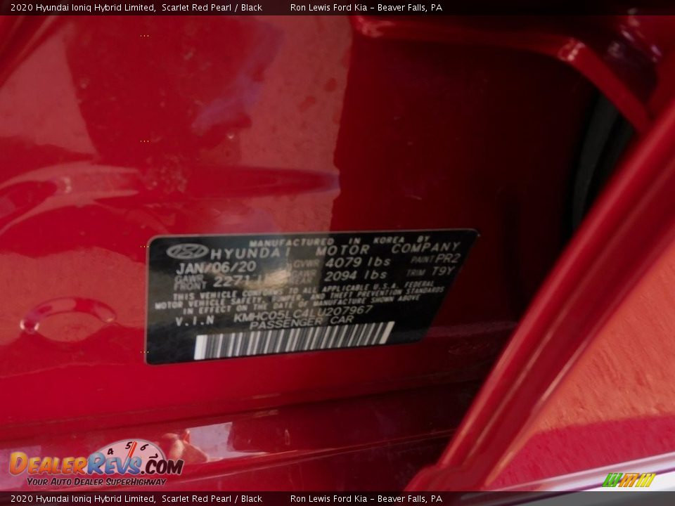 2020 Hyundai Ioniq Hybrid Limited Scarlet Red Pearl / Black Photo #23