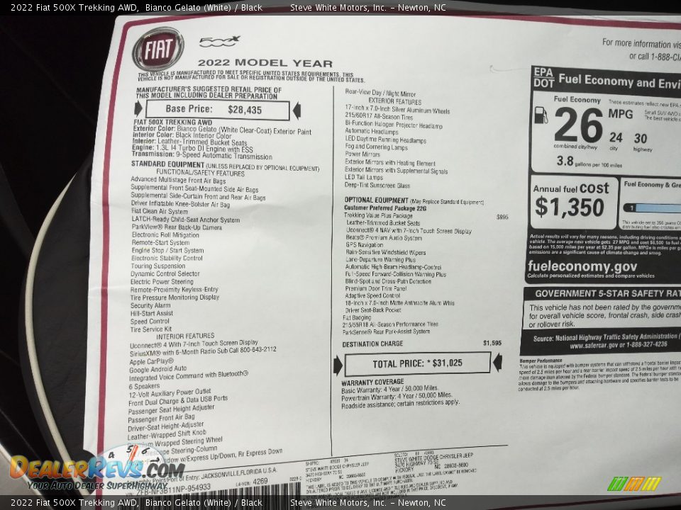 2022 Fiat 500X Trekking AWD Window Sticker Photo #28