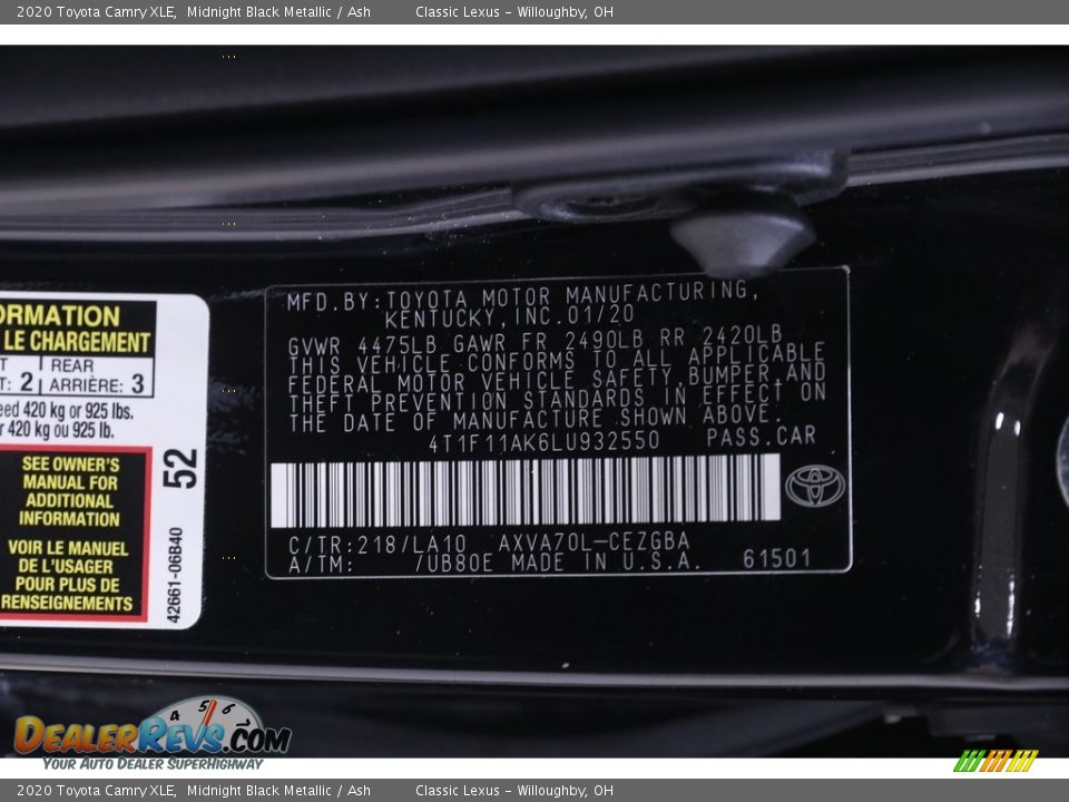 2020 Toyota Camry XLE Midnight Black Metallic / Ash Photo #19