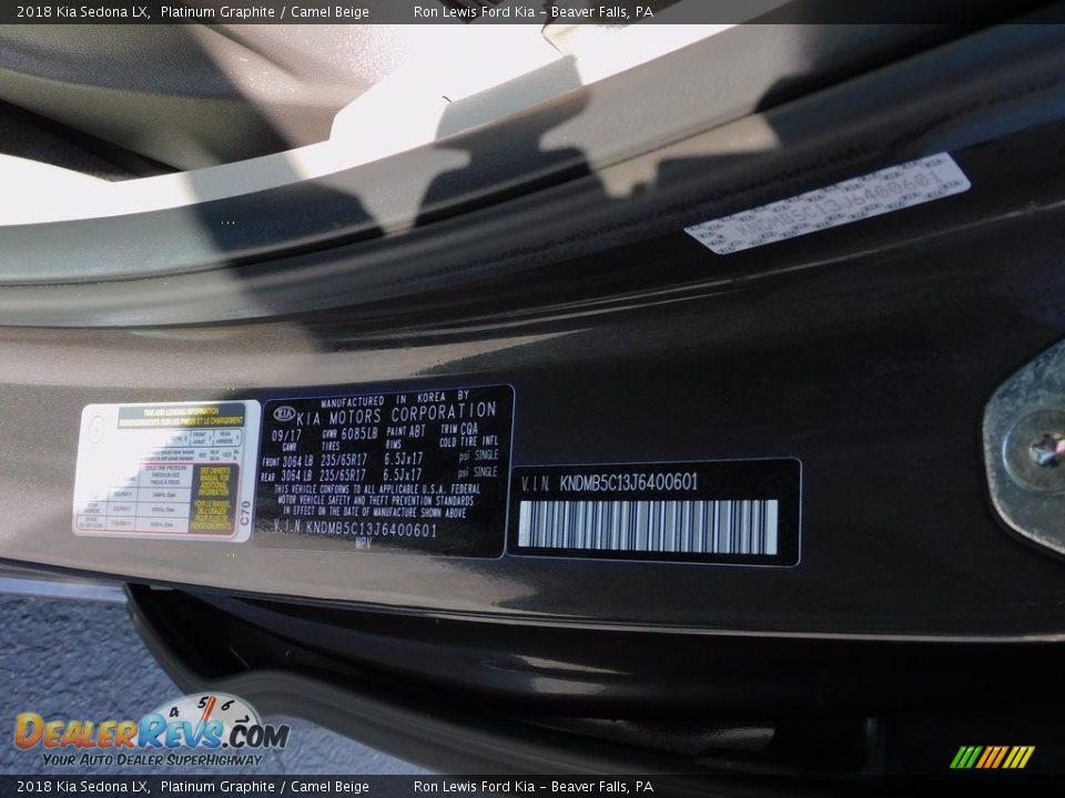 2018 Kia Sedona LX Platinum Graphite / Camel Beige Photo #22