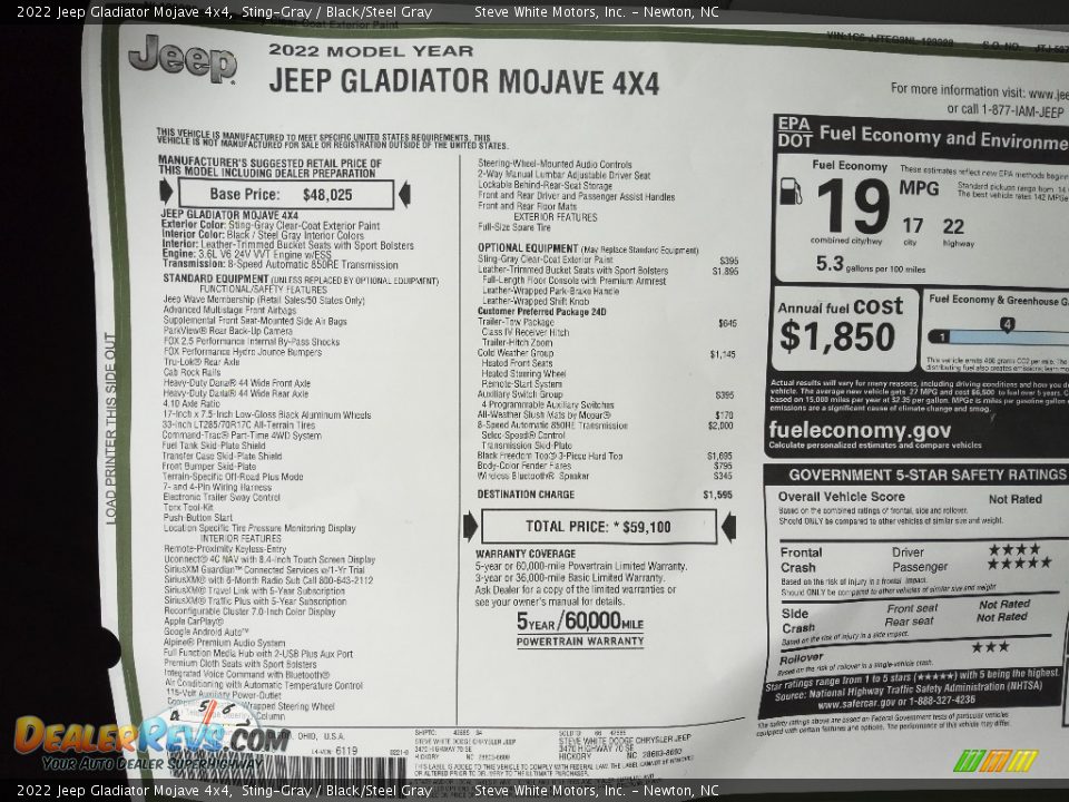 2022 Jeep Gladiator Mojave 4x4 Window Sticker Photo #30