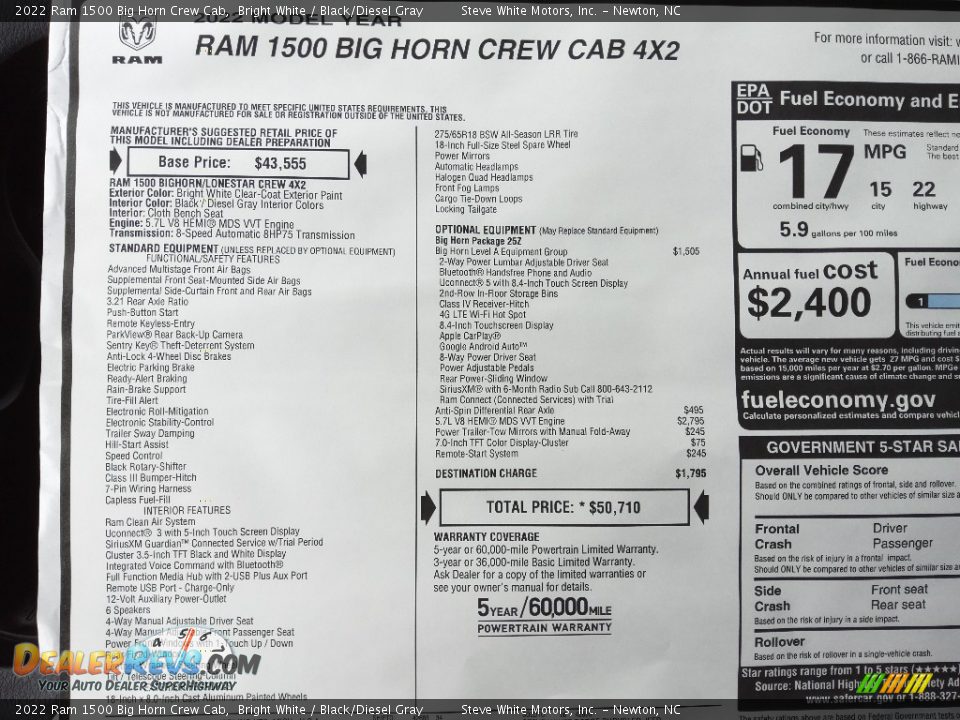 2022 Ram 1500 Big Horn Crew Cab Bright White / Black/Diesel Gray Photo #27