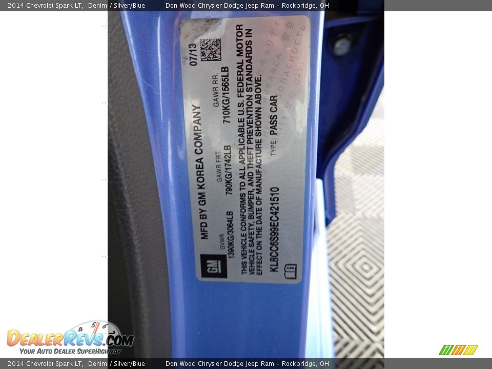 2014 Chevrolet Spark LT Denim / Silver/Blue Photo #34