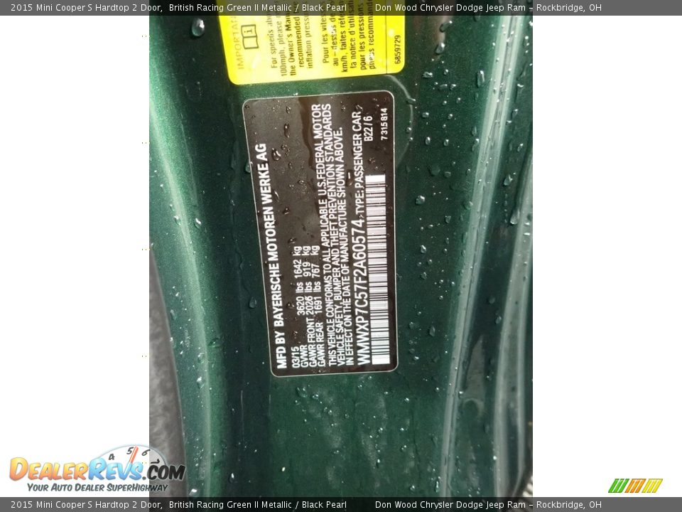 2015 Mini Cooper S Hardtop 2 Door British Racing Green II Metallic / Black Pearl Photo #28