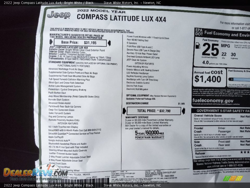 2022 Jeep Compass Latitude Lux 4x4 Window Sticker Photo #27