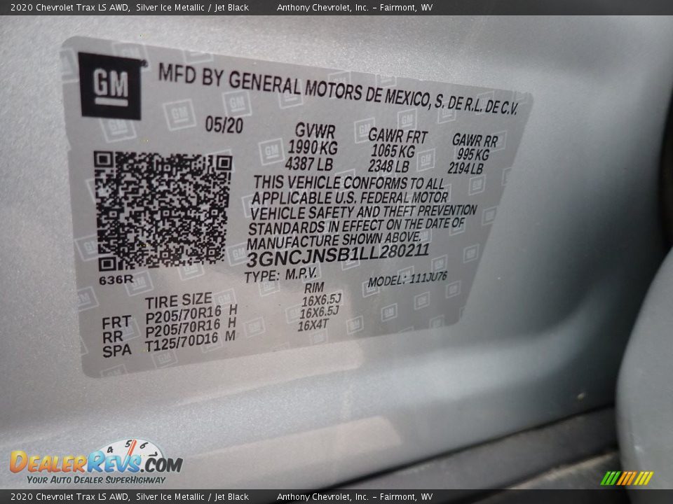 2020 Chevrolet Trax LS AWD Silver Ice Metallic / Jet Black Photo #15