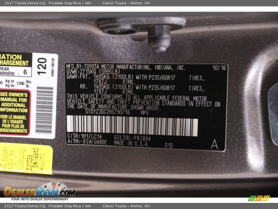 2017 Toyota Sienna XLE Predawn Gray Mica / Ash Photo #23