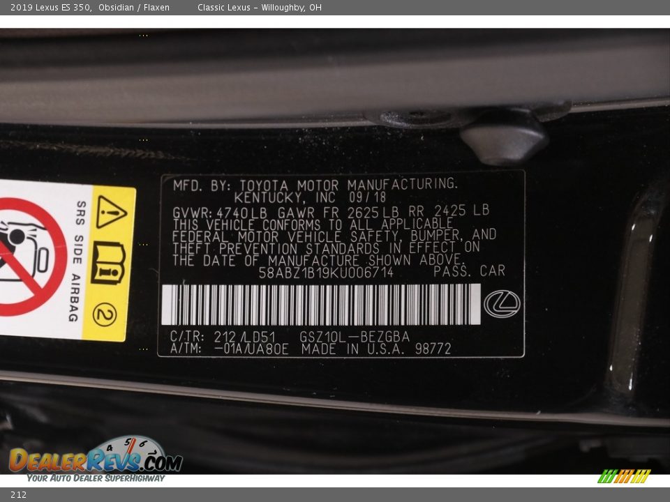 Lexus Color Code 212 Obsidian