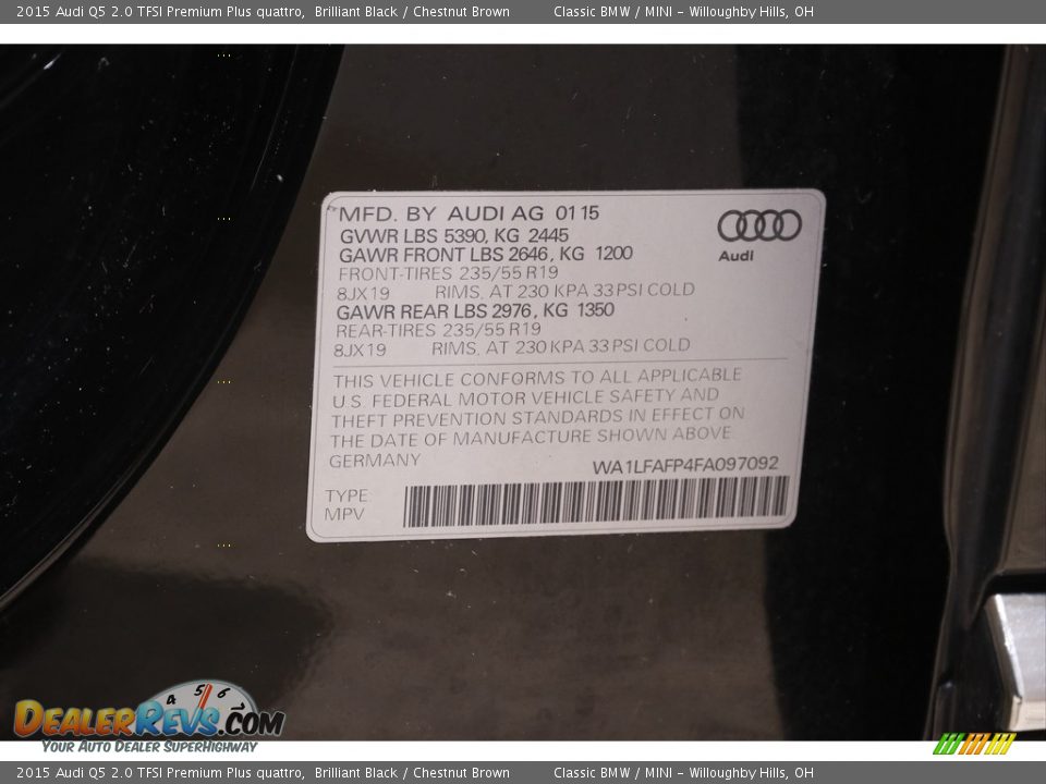 2015 Audi Q5 2.0 TFSI Premium Plus quattro Brilliant Black / Chestnut Brown Photo #21