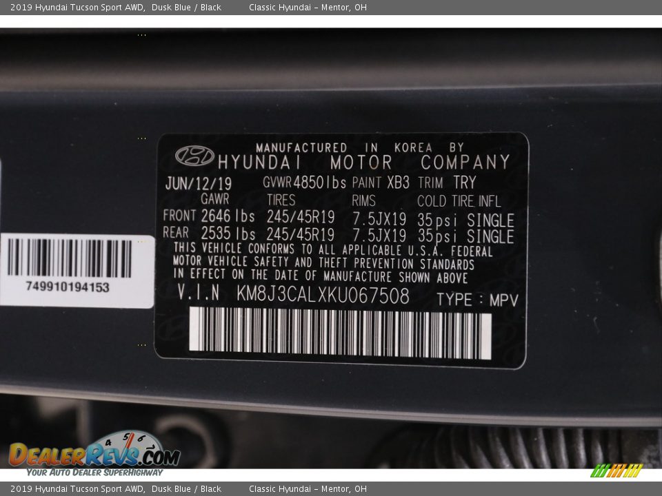 2019 Hyundai Tucson Sport AWD Dusk Blue / Black Photo #20