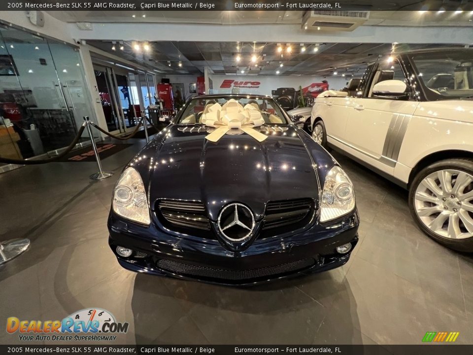 2005 Mercedes-Benz SLK 55 AMG Roadster Capri Blue Metallic / Beige Photo #2
