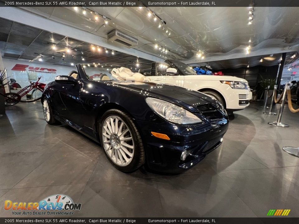 2005 Mercedes-Benz SLK 55 AMG Roadster Capri Blue Metallic / Beige Photo #9